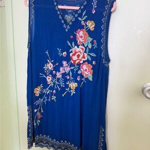 Johnny Was Blue Floral Embroidered Top